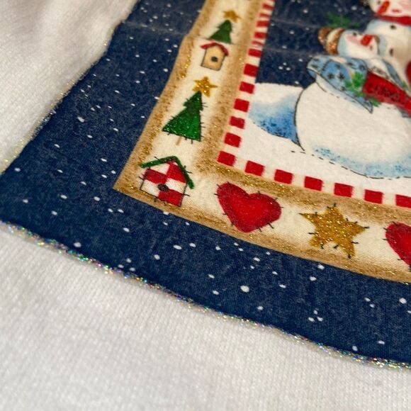 80s Hanes Her Way Wide Neck White Sweater DIY Snowman Graphic Sparkle Puff Paint - Picture 2 of 8